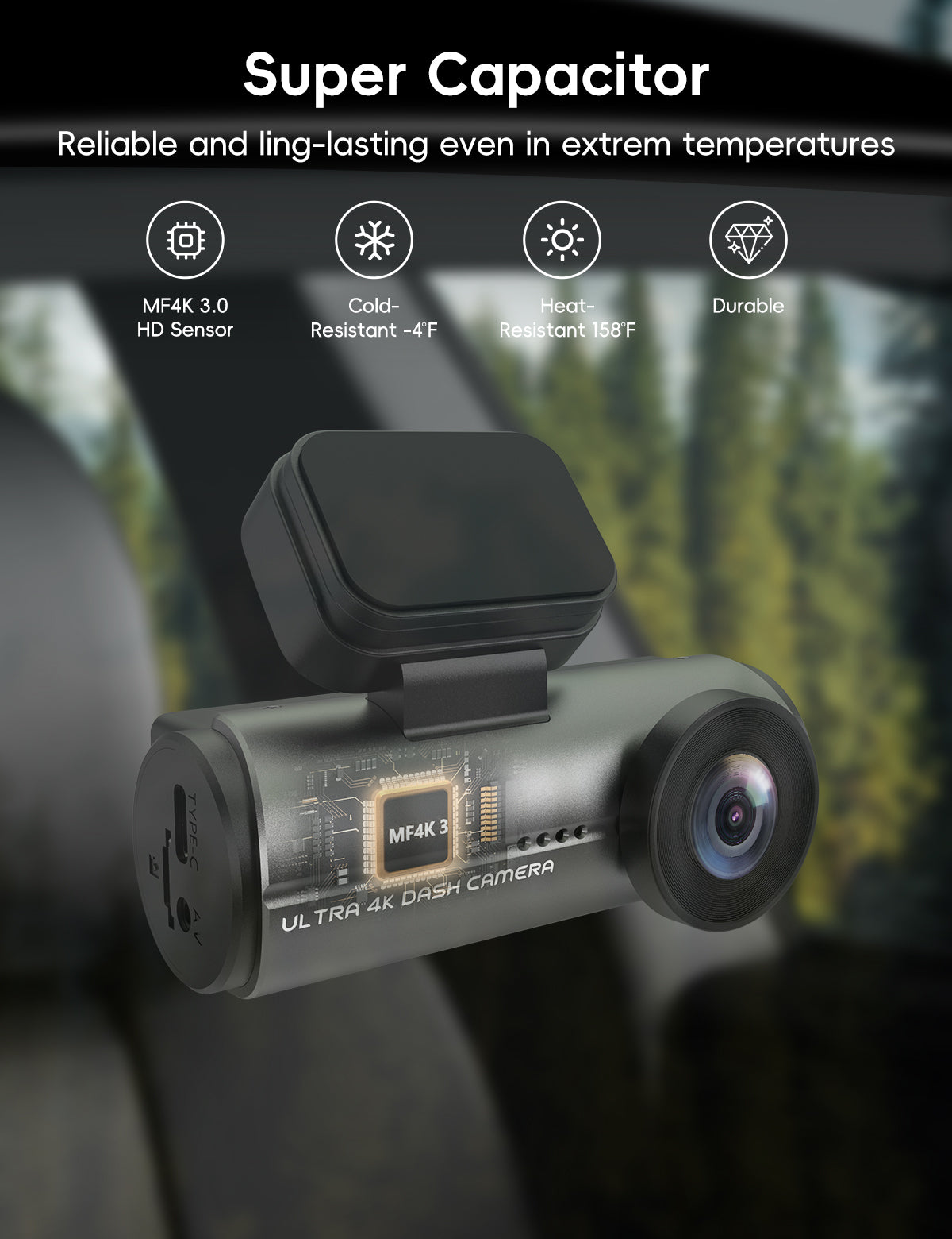 MiraFace K1, 4K+1080P Front & Rear Dash Cam, 32GB Card Included
