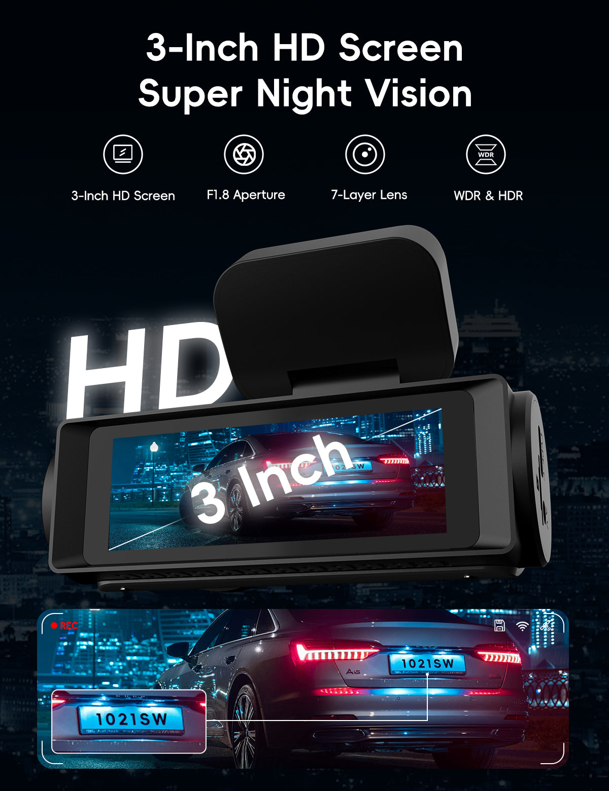MiraFace K1, 4K+1080P Front & Rear Dash Cam, 32GB Card Included