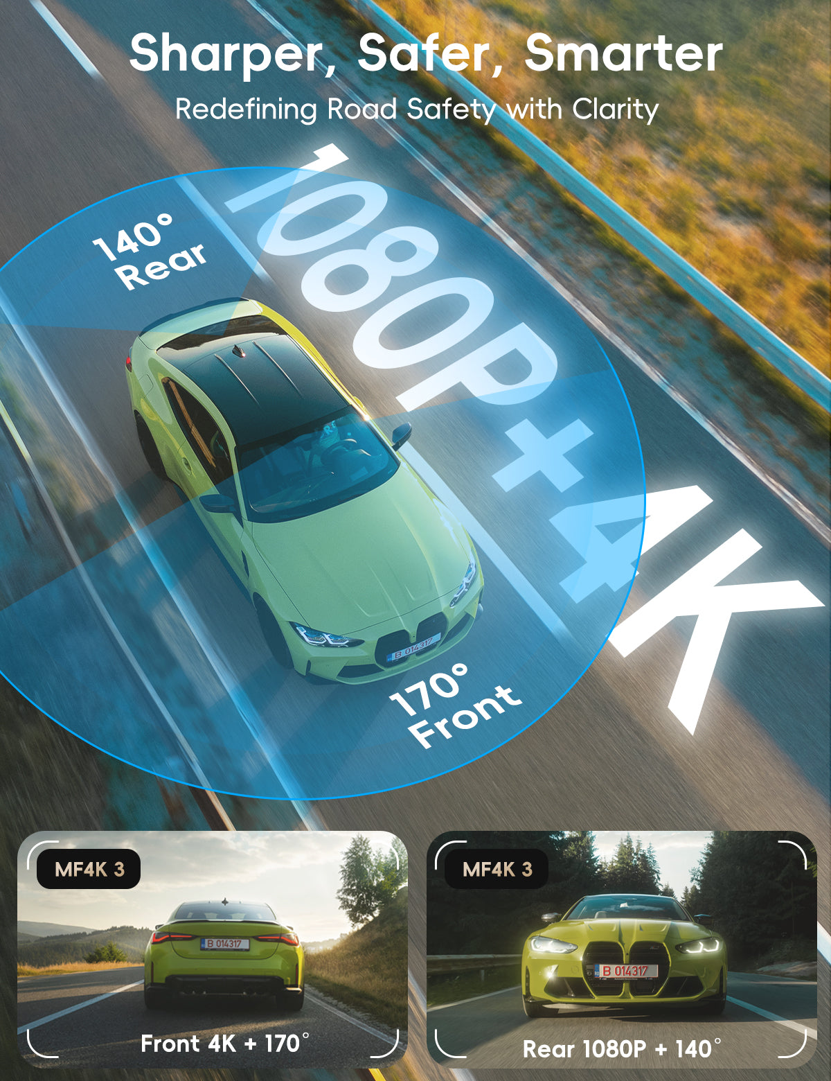MiraFace X2, 4K+1080P Front & Rear Dash Cam, 32GB Card Included