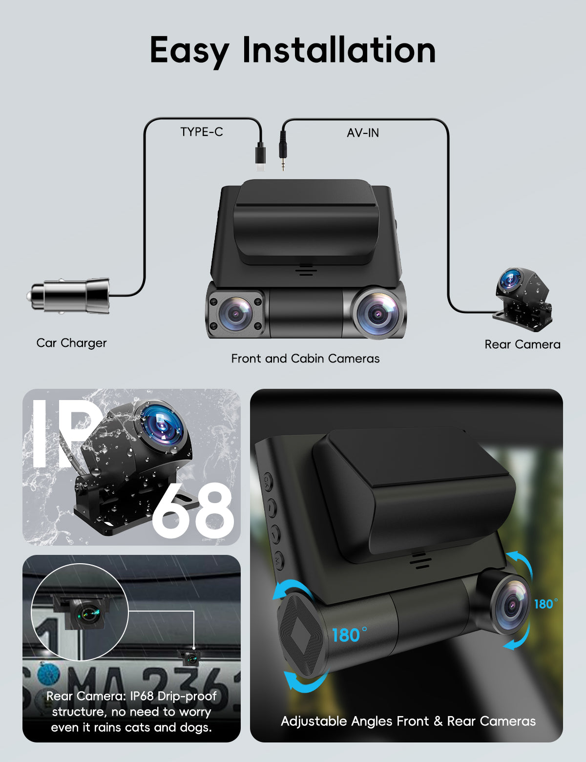 MiraFace X9, 2.5K+720P+720P 3-Channel Dash Cam, 32GB Card Included